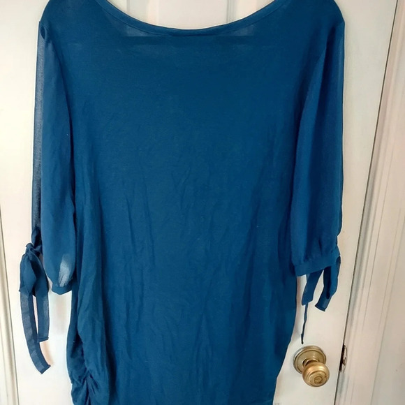 Lane Bryant Blue Half Sleeved Sheer Sleeved Tunic Top in Size 18/20 - Picture 6 of 7